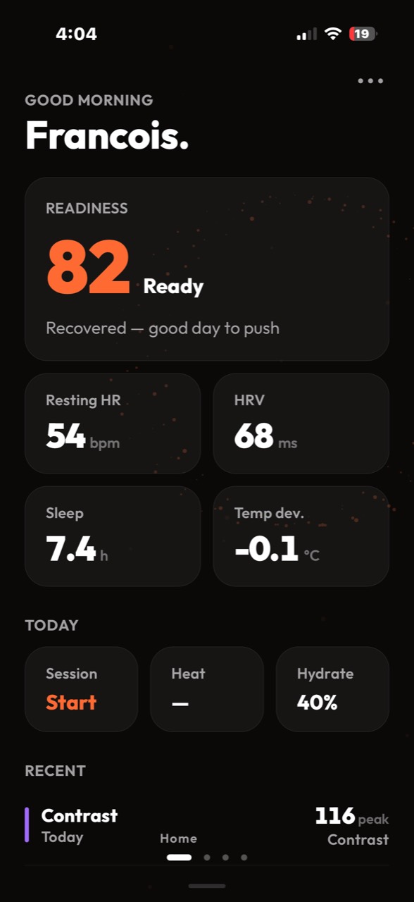 Current SaunaMind home screen