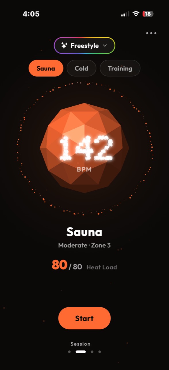 Current SaunaMind sauna session screen