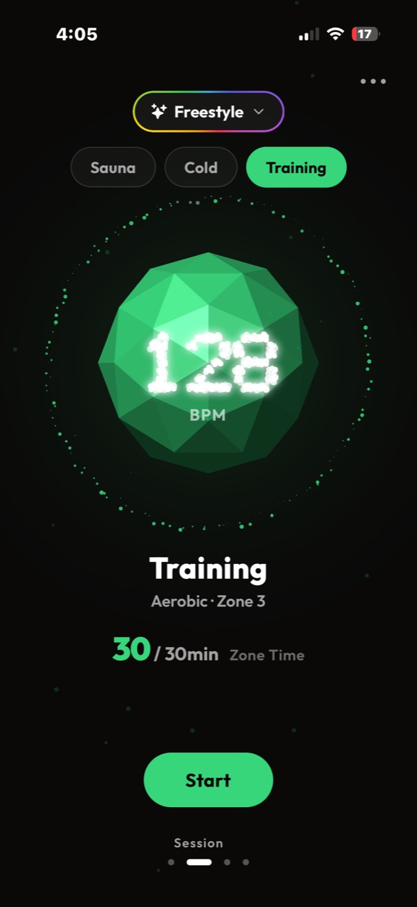 Training session screen